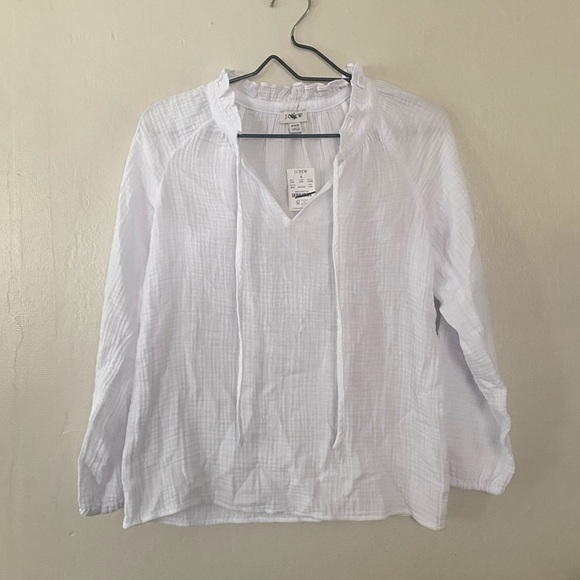 J Crew Factory White Gauze Top Tie Neck Long Sleeves Women’s Size XS Petite NEW - Picture 8 of 8